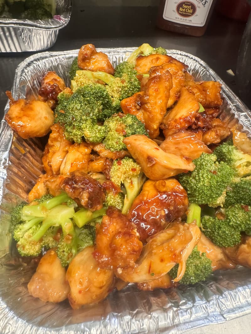 Chicken and broccoli from the hot food bar
